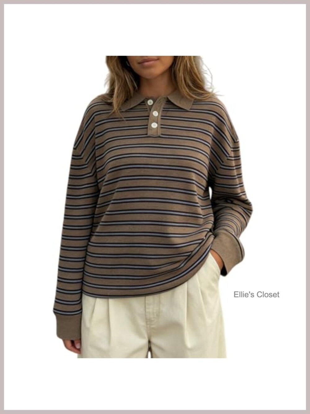 Oversized Striped Collared Sweater Long Sleeve Preppy Polo Knit Pullover